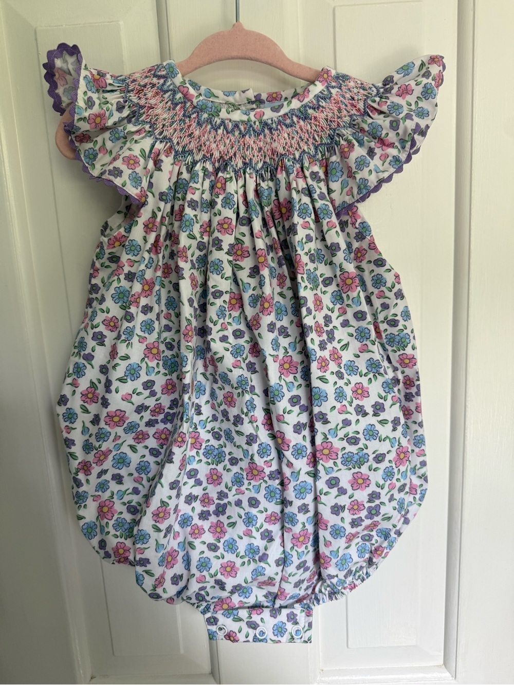 Smocked Floral Ruffle Baby Dress - Pink & Blue